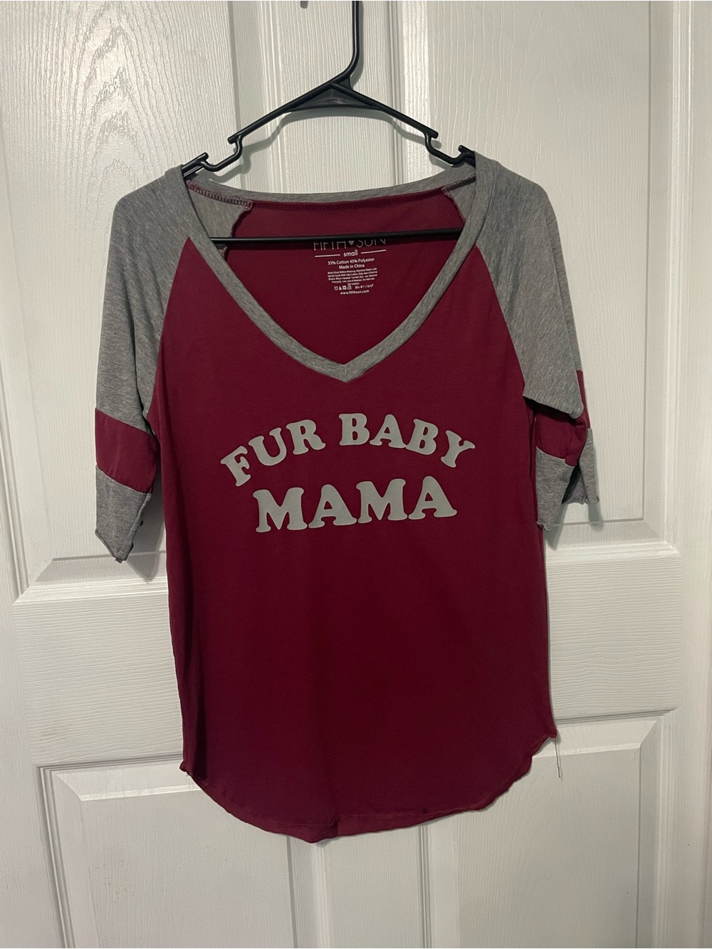 Fifth Sun Burgundy & Gray 'FUR BABY MAMA' Raglan Tee